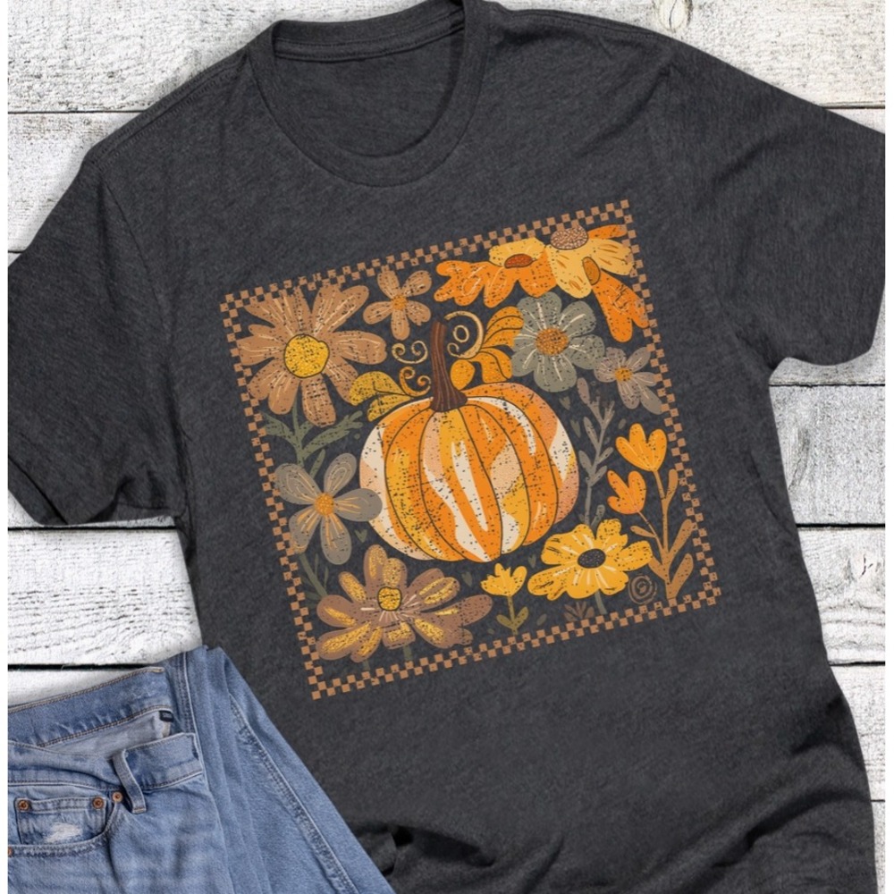 Women's Boutique Fall Floral Pumpkin  - LARGE